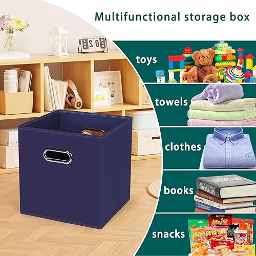 Vista 98 de Cubos de almacenamiento plegables negros, caja de almacenamiento de tela, cestas organizadoras con asas dobles para organizador del hogar