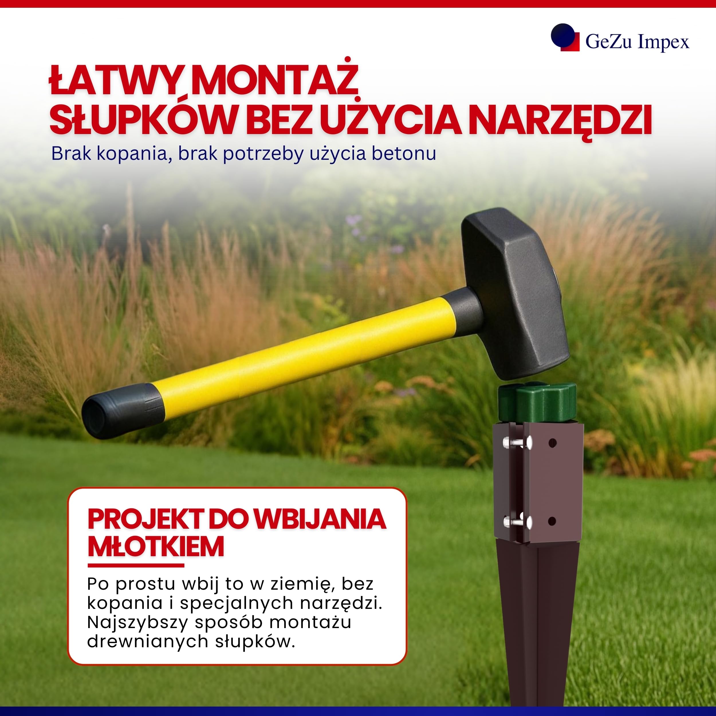 GEZU IMPEX Szybkozaciskowy Wspornik Wbijany 100 x 100 x 750 mm Zestaw 16 Pokryty Proszkowo Kotwa Gruntowa Uchwyt Slupka Ogrodzeniowego Zacisk Wbijany