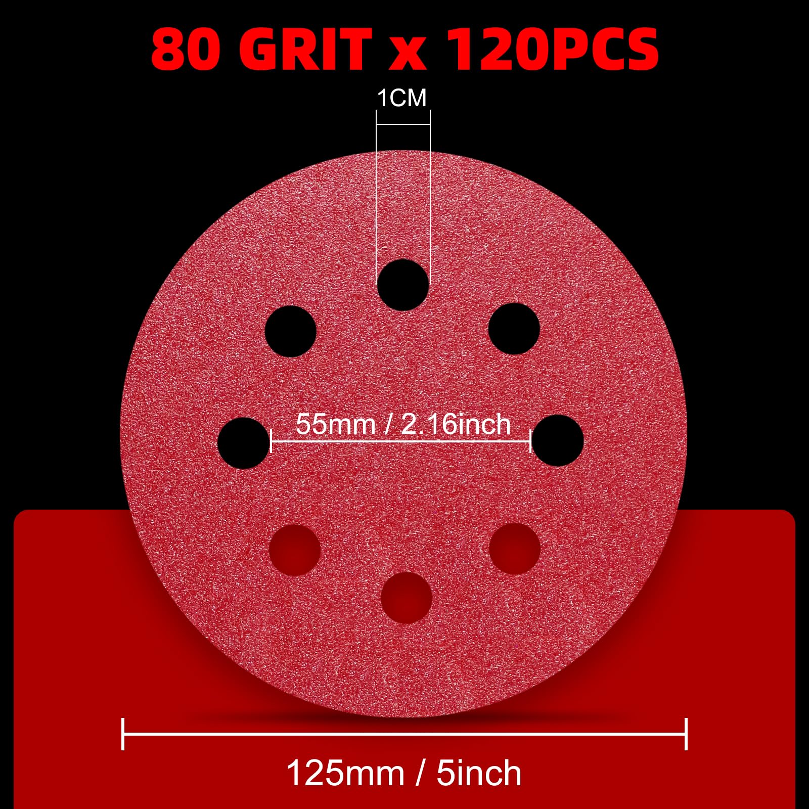 120PCS Disco Lija 125mm Grano 80 para Lijadora Orbital Papel de Lijas para Madera Pintura Metal