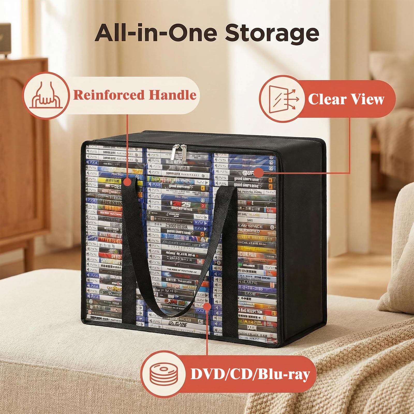 DVD-Blu-Ray-Aufbewahrungstaschen, 4 Stück DVD-Aufbewahrungsboxen für 280 DVD-Hüllen (je 70 Stück), hochtransparente Medien-Aufbewahrungsboxen aus Kunststoff für VHS, Videospiele, CDs