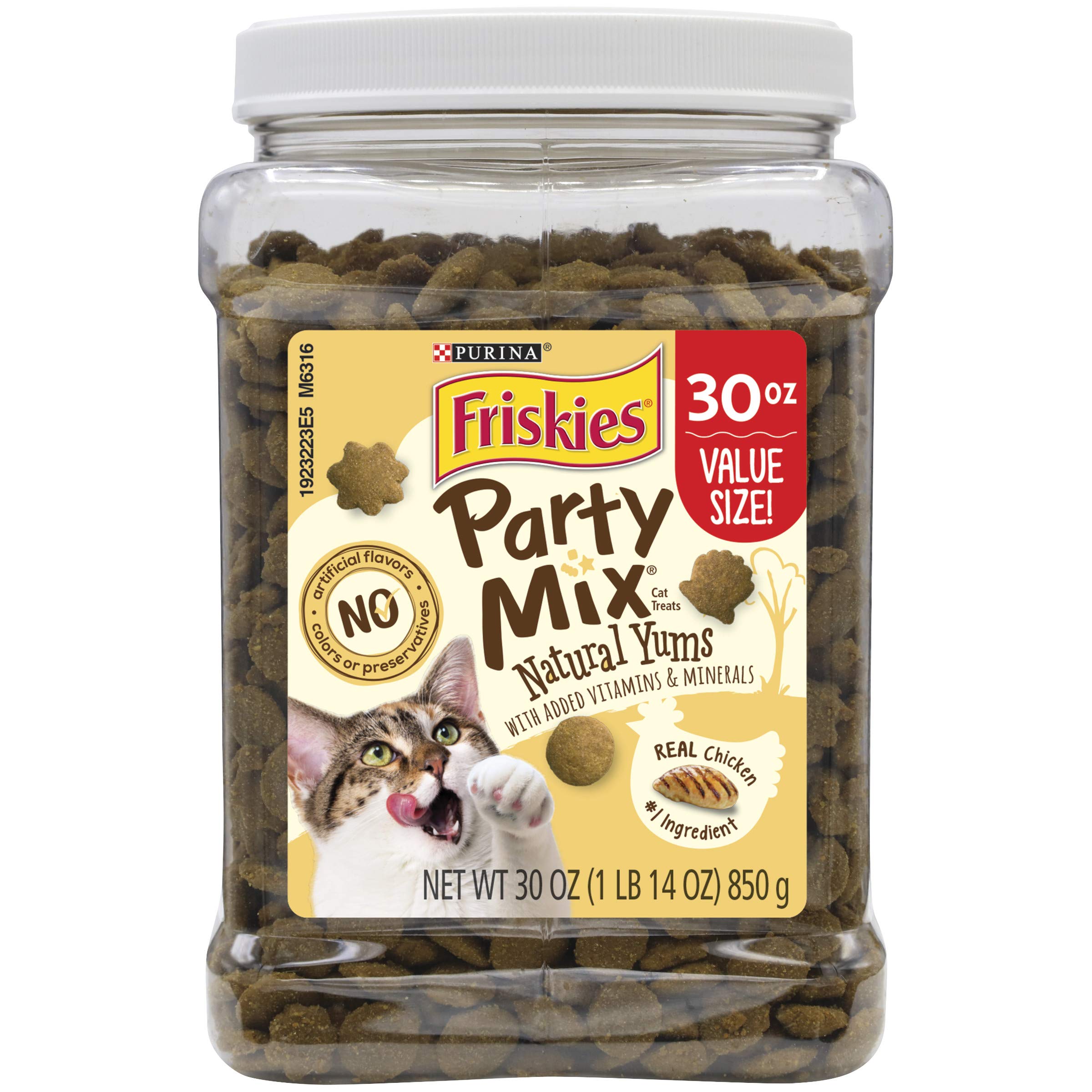 Friskies Party Mix Natural YUMS All Natural Adult Cat Treats 20 oz. & 30 oz. Canisters