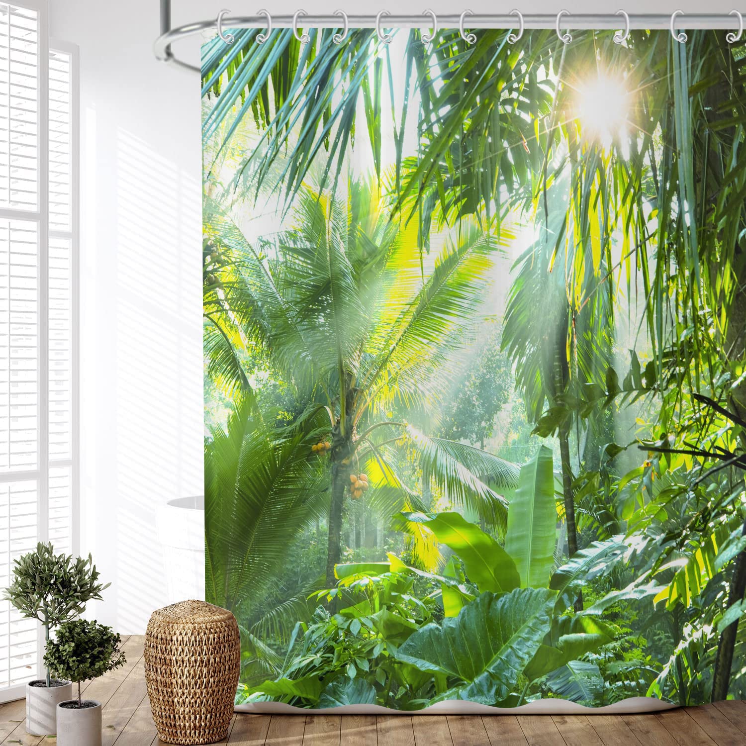 ASDCXZ Shower Curtain Forest 150x180 cm, Natural Landscape Green Forest Sunshine Motif Waterproof Textile Bath Shower Curtains Washable Polyester Fabric Shower Curtain for Bathtub with 10 Hooks โ image 1