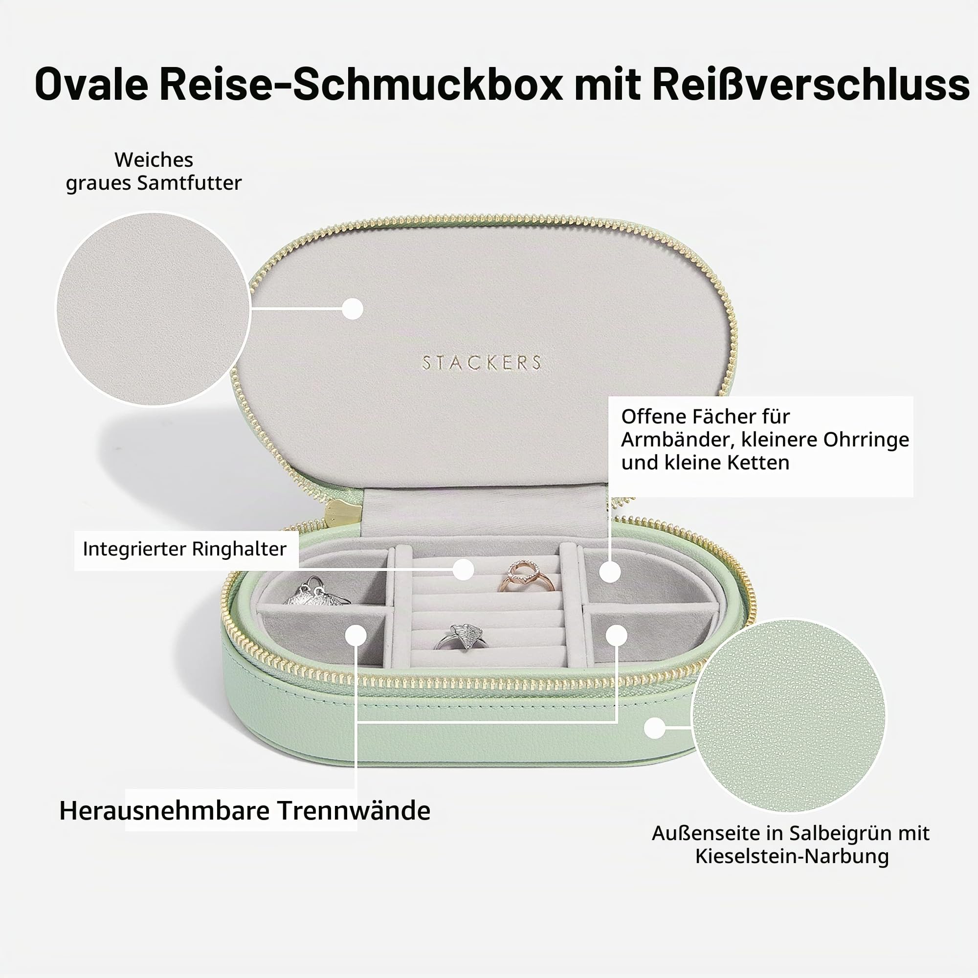 Stackers Salbeigrün Ovale Reise-Schmuckschatulle