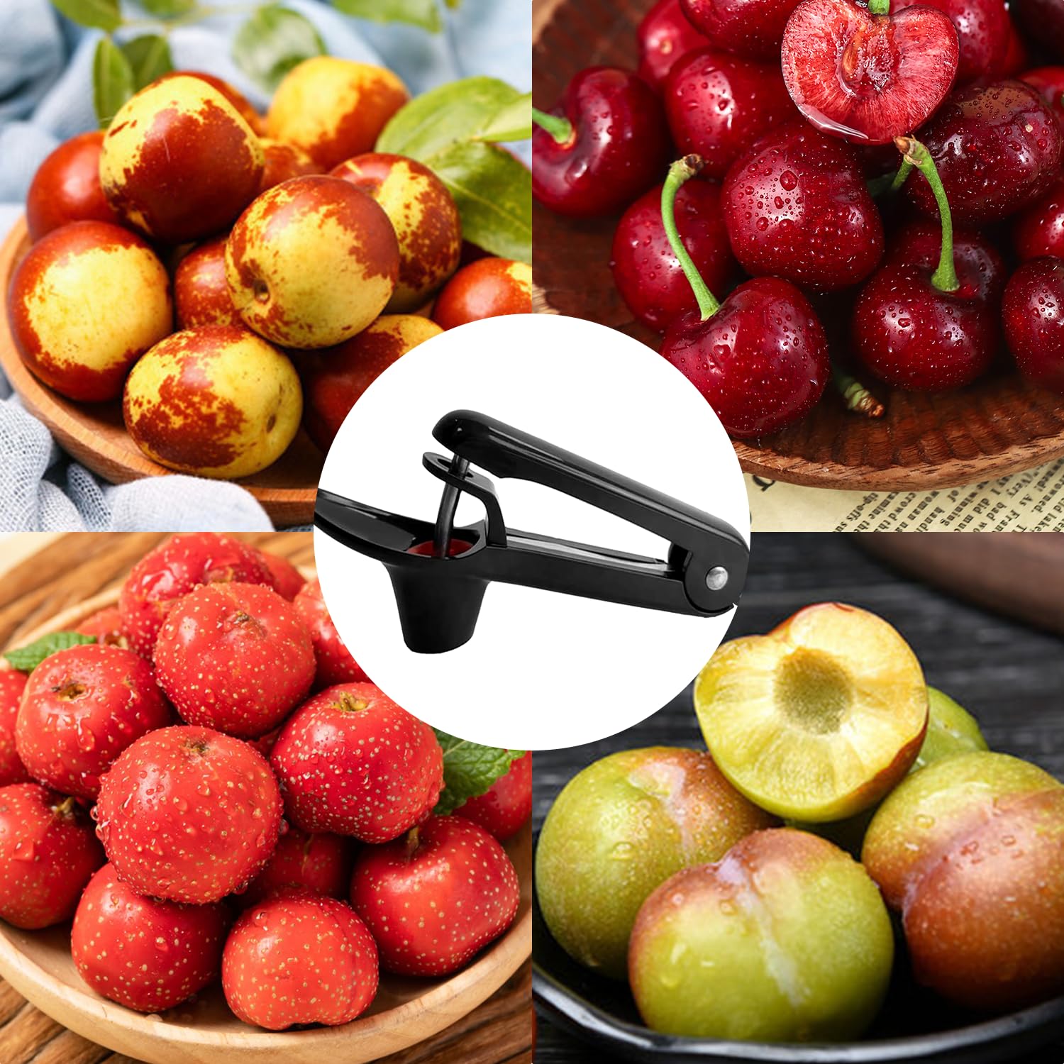 Dénoyauteur Cerises Manuel en Acier Inoxydable - Snocciolateur pour Olives & Fruits à Noyau, Outil Élégant pour Confiture, Desserts et Cuisine Maison (Noir)