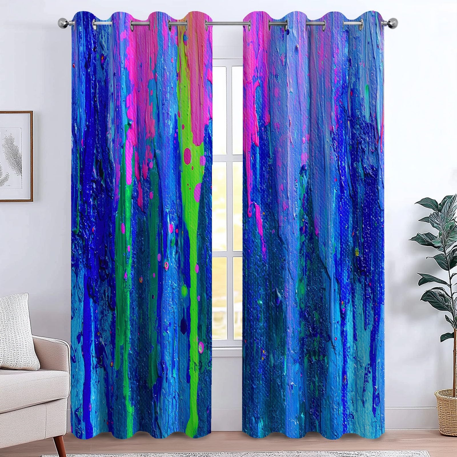 Generisch Kinderzimmer Vorhänge Abstrakt Textur Verdunkelungsvorhang Blickdicht mit Ösen, Blau Farbe Gardinen - für Jungen & Mädchen 140 x 245 cm (2er Set)