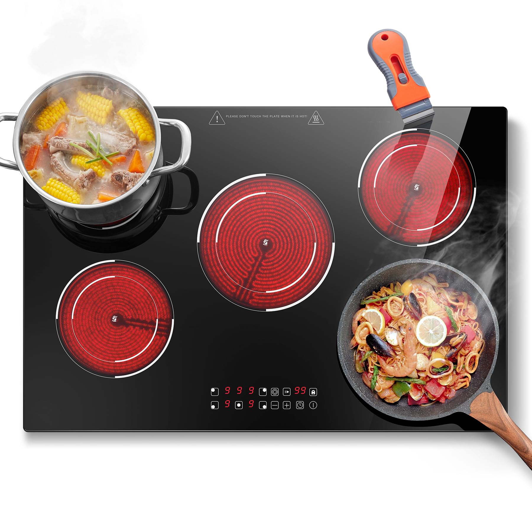 SNDOAS Placa Vitrocerámica 3 Fuegos 5200W, Vitroceramica 3 Zonas de Cocina (1200W+1800W+2200W), 9 Niveles de Calor, Seguridad para Niños, Temporizador 99 Min, Compatible con Todos los Utensilios — view 13