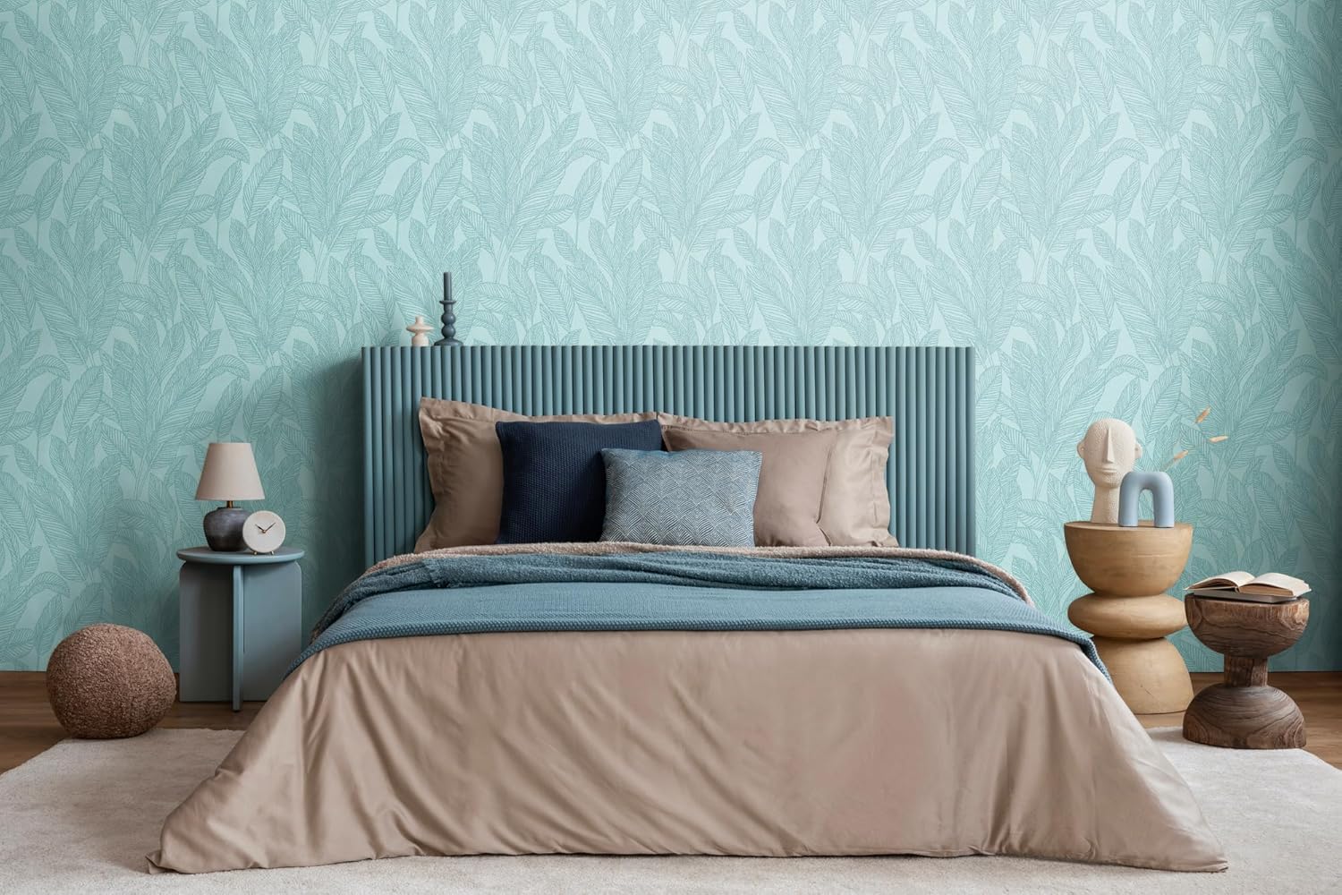 Livingwalls Cosmopolitan 790643 Non-Woven Wallpaper with Leaf Structure in Blue, Gold, Floral Leaves Wallpaper 10.05 m x 0.53 m