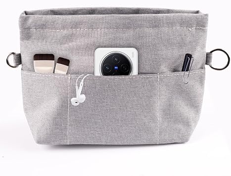 Handbag Bag Organiser Insert with Multiple Compartments and Zips Bag Insert Organiser with Multi Pocket and Key Chain for Women XXS