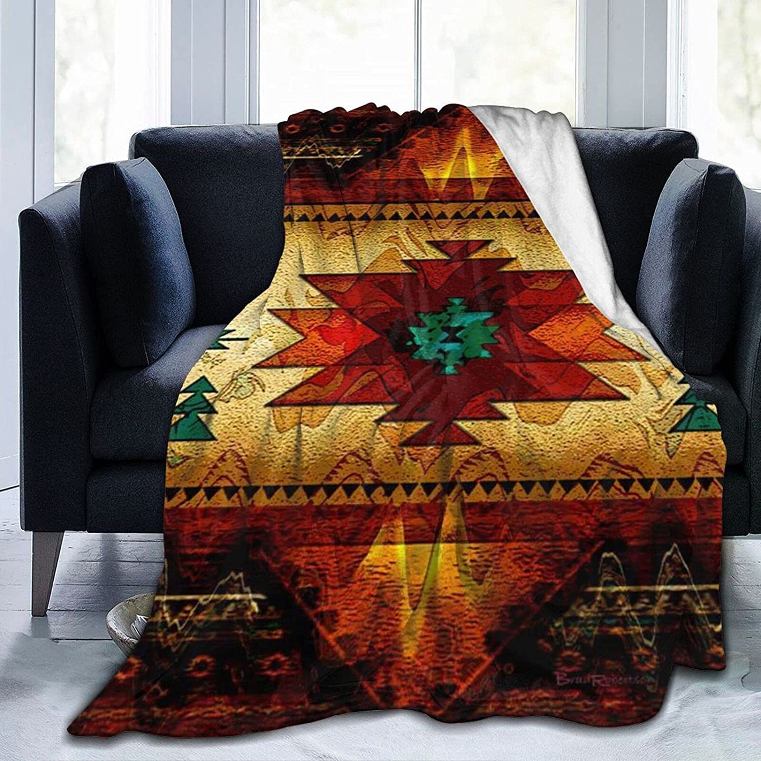 Zqbdfc Men's Light Earthy Tone Ethnic Aztec Native American Indian Navajo Pattern Ultra-Soft Micro Fleece Blanket Throw Blanket Fit Couch Bed Sofa All Season Light Weight Living Room, 80''X60'' For Adults