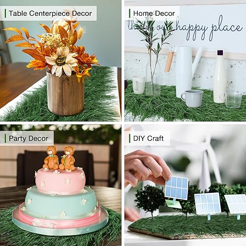 Miniatura 6 de XLX TURF Camino de mesa de hierba sintética de paja de 13 x 144 pulgadas, decoración de mesa de plantas artificiales verdes, fiestas, cumpleaños,