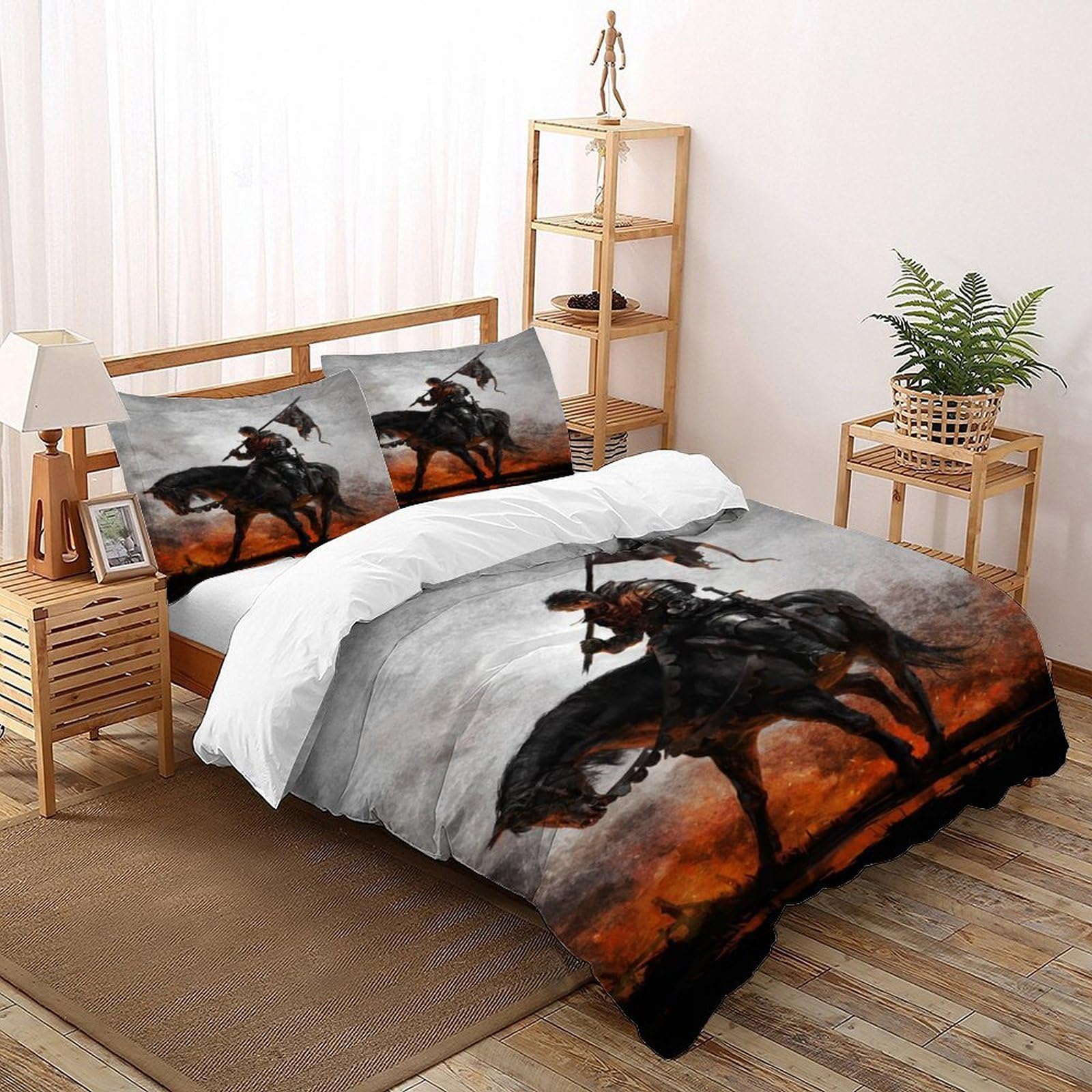 Knight Horse Bedding Set 3 Pieces Theme Bedspread Gothic Themes Duvet Cover Set Microfiber Quilt Cover Suitable for Family,couple,children with Pillow Super King（260x220cm）