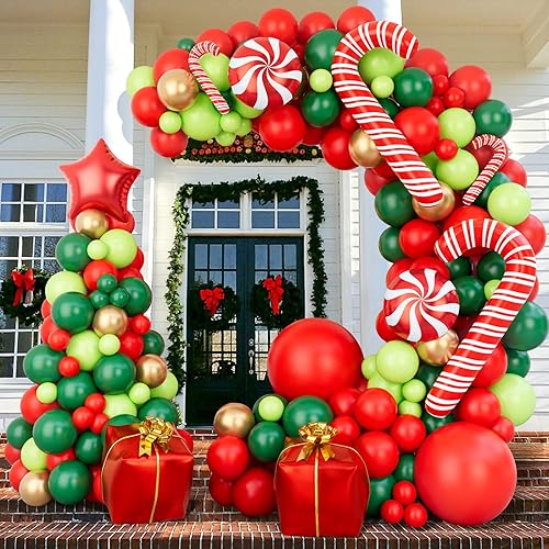 Kit de arco de guirnalda de globos de Navidad de 144 piezas con globos de Navidad, rojo, dorado, verde fresco y verde oscuro, globos de caramelo,