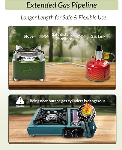 Miniatura 3 de Indwell Estufa de butano de un solo quemador, estufa portátil para acampar con bolsa de transporte, estufa de gas de campamento resistente al