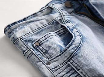 Maiyifu-GJ Men's Slim Fit Moto Biker Jeans Distressed Skinny Stretch Denim Pants Retro Ripped Straight Washed Jean Trousers