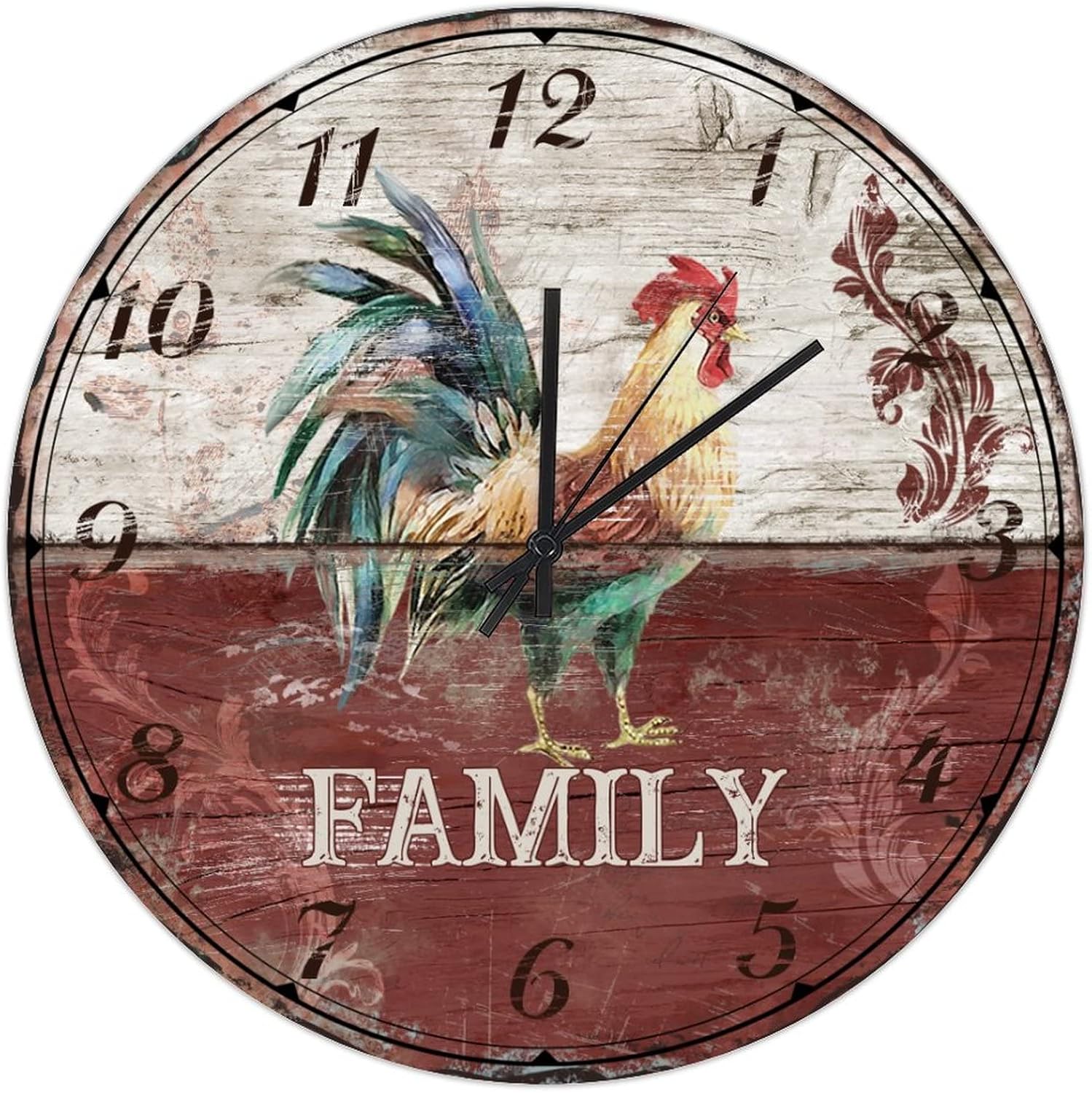 Amazon.com: Farmhouse Silent Wooden Wall Clock Rooster Family Vintage ...