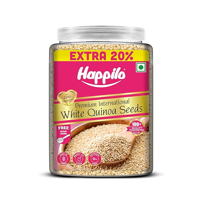 Happilo Premium International White Quinoa Seeds Jar 1000g +200g (20% Extra), Source of Plant-Based Protein, Dietary Fiber, Nutrient-Rich Superfood