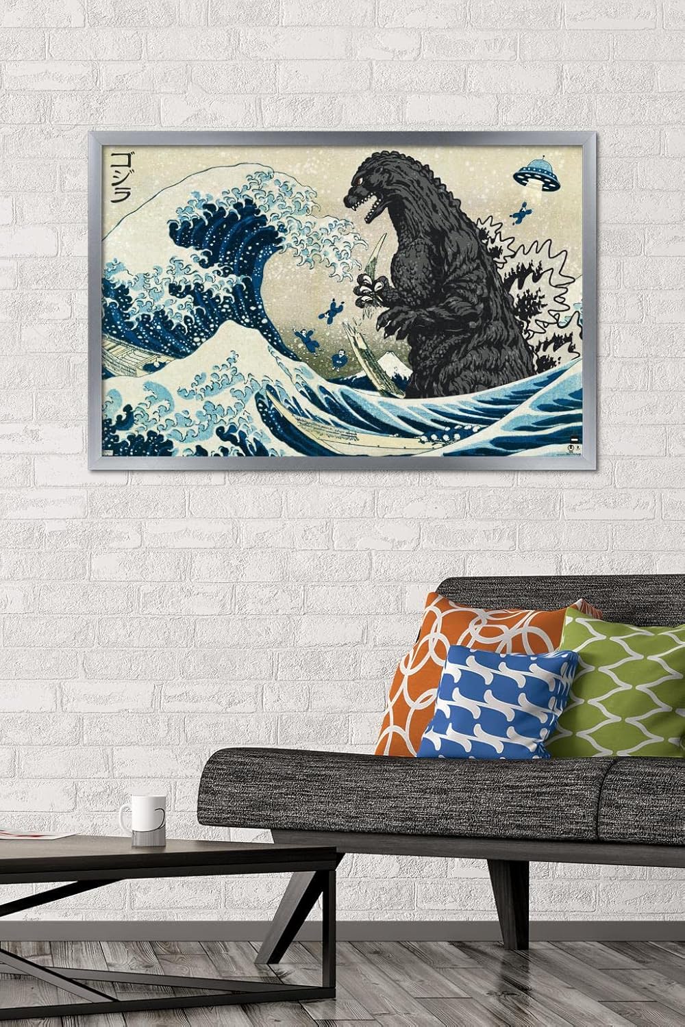 Trends International Godzilla - Great Wave Wall Poster, 34L x 22.4W, Silver Framed Version