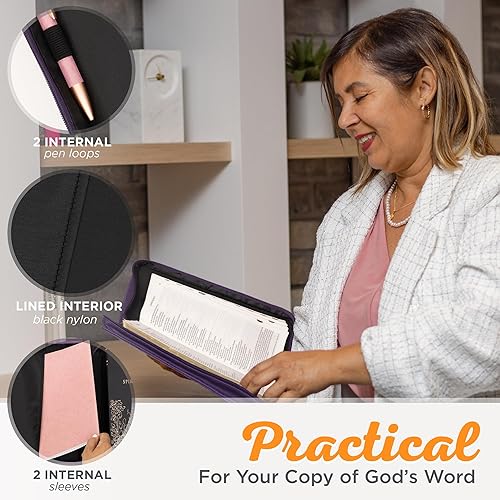 Miniatura 4 de Cubierta de Biblia de Moda para Mujeres de Christian Art Gifts, Versículo Hebreos 111, Púrpura con Estampado Paisley de Cuero Sintético, XL