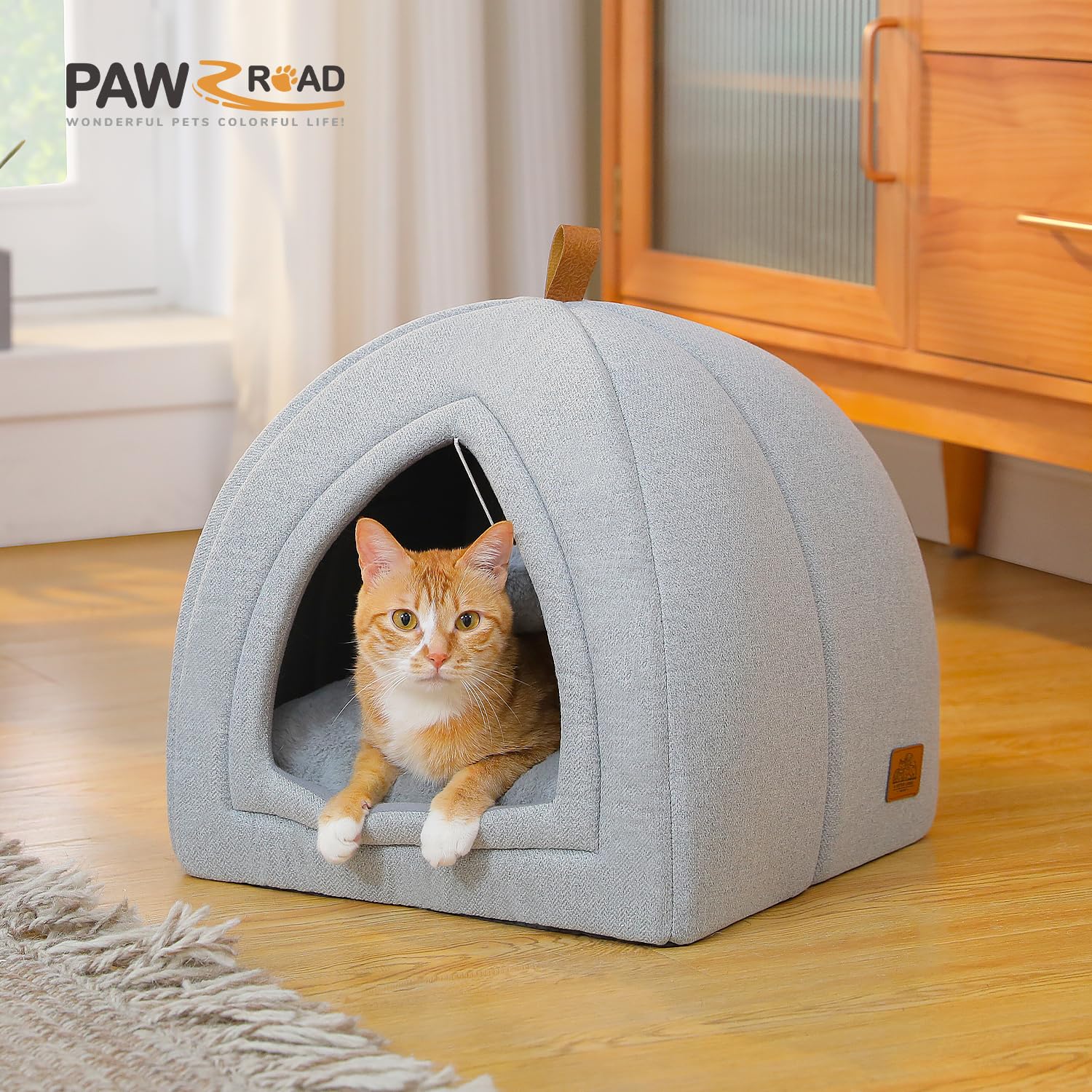 PAWZ Road Katzenhöhle mit waschbaren Kissen, Hundebett kleine Hunde, Kleintierhaus, Katzenschlafplatz-Bettchen, Katzenhaus Indoor, Grau, 40x40x40cm