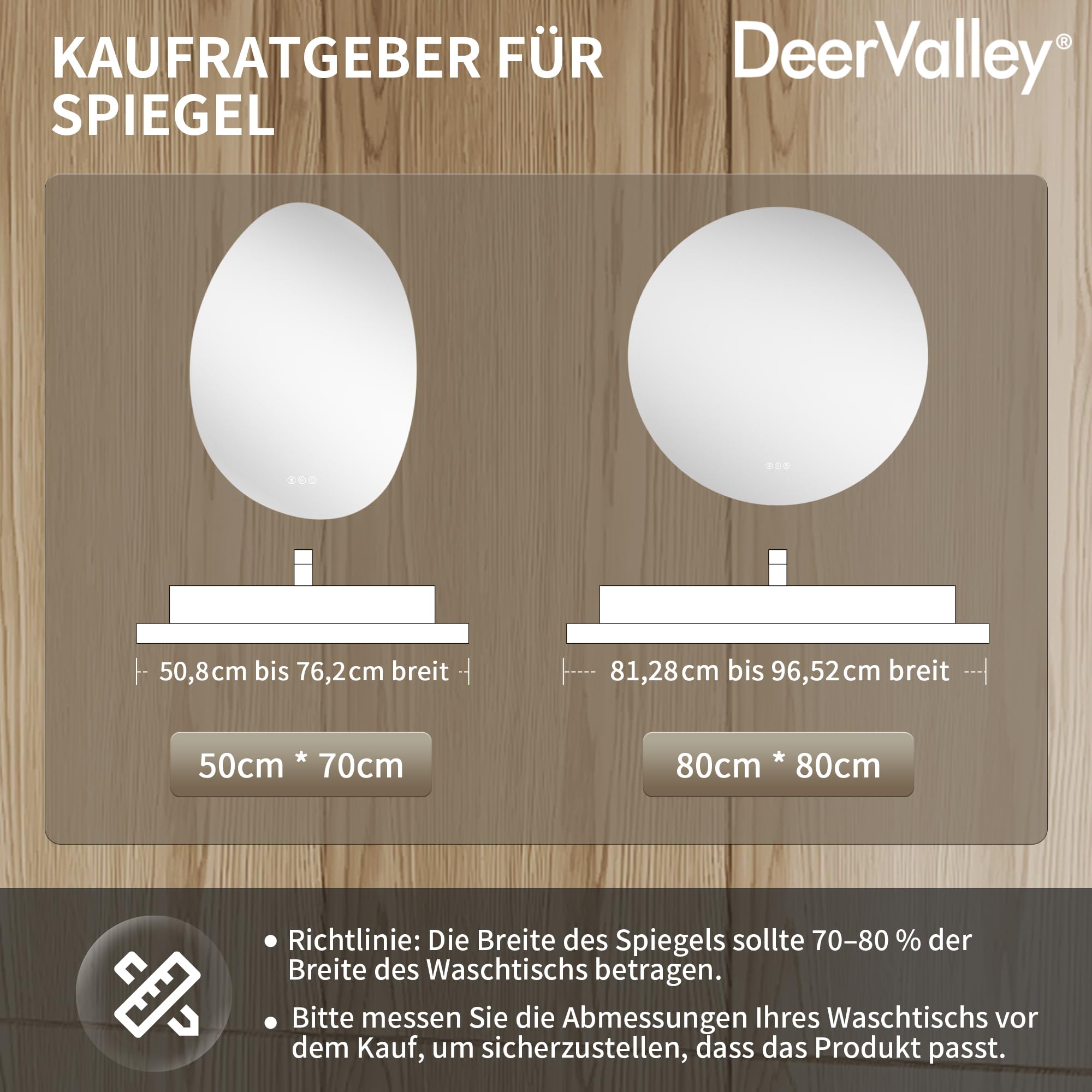DeerValley Badspiegel mit Beleuchtung 80cm, Anti Beschlag LED Spiegel mit 3-Fach Vergrößerung, 3 Farbtemperatur und Bluetooth Lautsprecher