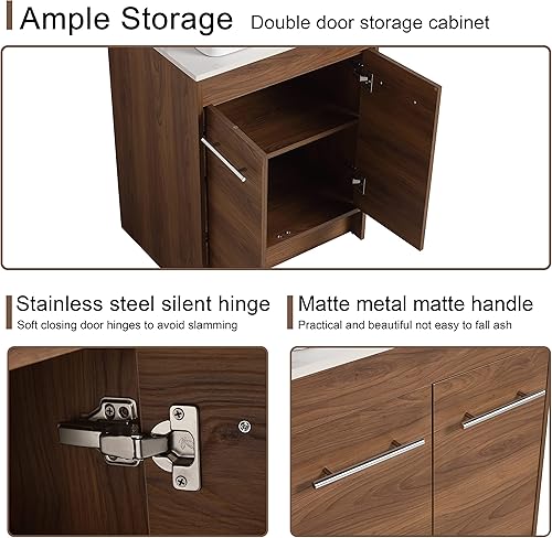 Miniatura 5 de Malwee Vanidad de baño independiente de 36 pulgadas con fregadero, tocador de baño de pie de 36 pulgadas, tocador moderno con 3 puertas y lavabo de