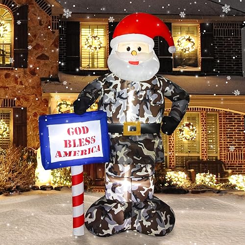 Miniatura 1 de Decoración inflable de Navidad al aire libre, 7 pies, gigante, camuflaje, Papá Noel, decoraciones de Navidad, regalo de soldado del ejército, luces