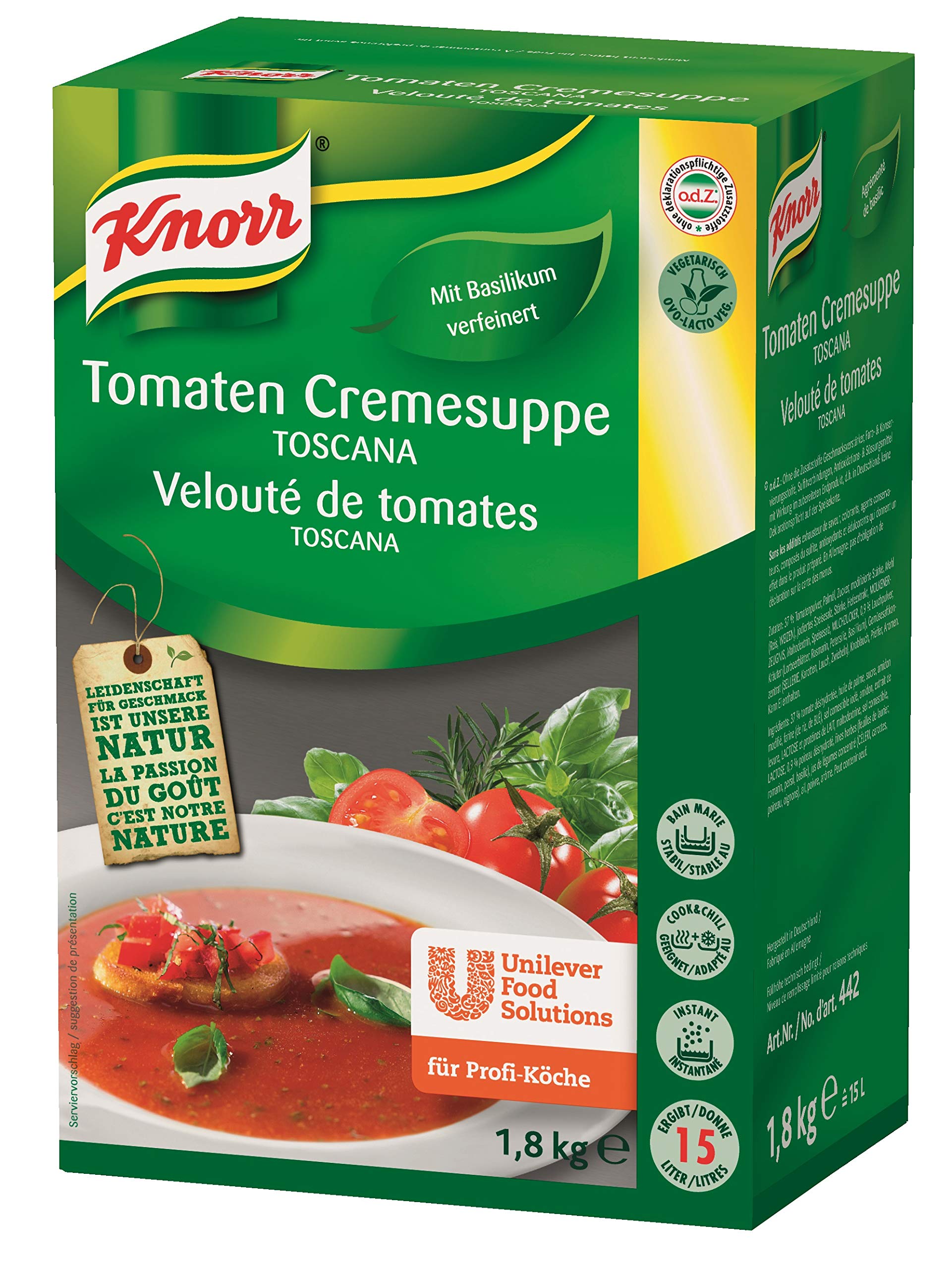 Knorr Tomaten Cremesuppe Toscana Trockenmischung (fruchtiger Geschmack mit Basilikum Note) 1er Pack (1 x 1,8 kg)