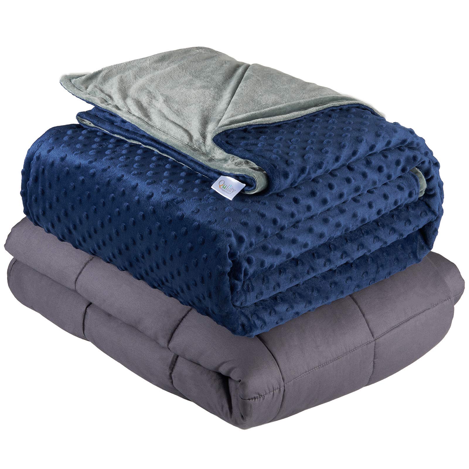 Quility Weighted Blanket for Adults - 15 LB Twin Size Heavy Blanket for Cooling & Heating - 100% Cotton Big Blanket w/Glass Beads, Machine Washable Blankets - 48"x72", Navy