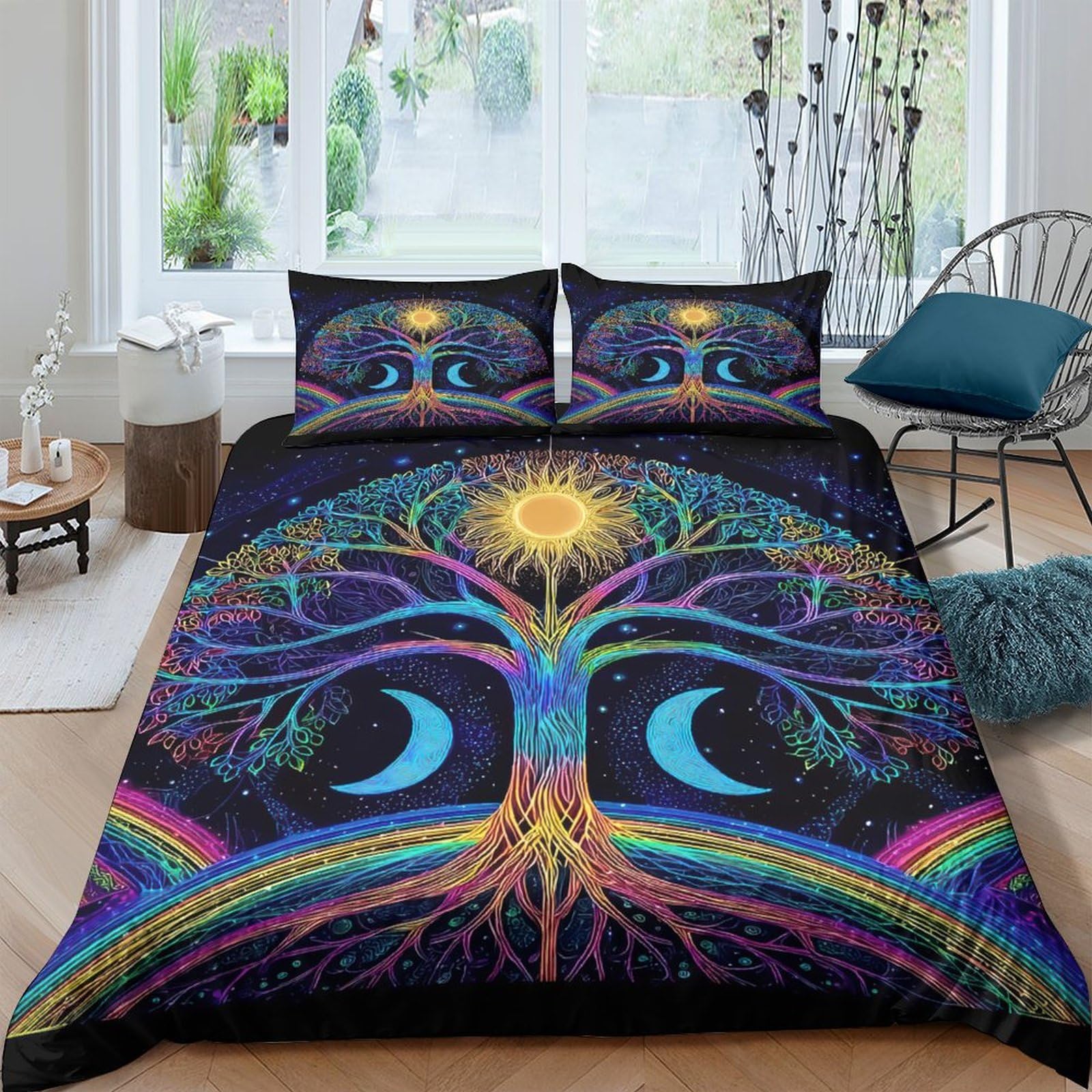 Ctjqhvkz Style-2 3D Printed Psychedelic Tree Of Life Fitted Sheet Microfiber Colourful Rainbow Eyes Mattress Cover Bedroom Decor Single（135X200cm）