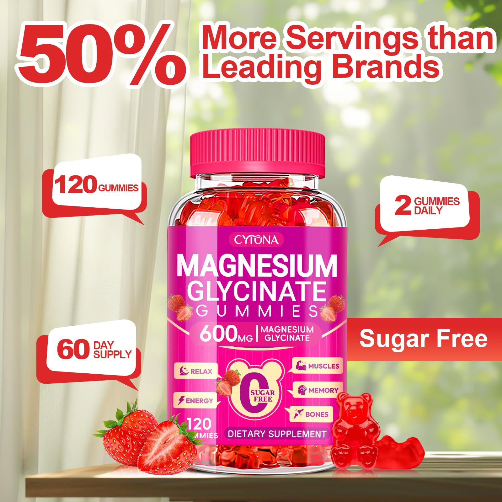 Magnesium Glycinate Gummies 600mg, Chewable Sugar Free Magnesium Gummies — Amazon image 6