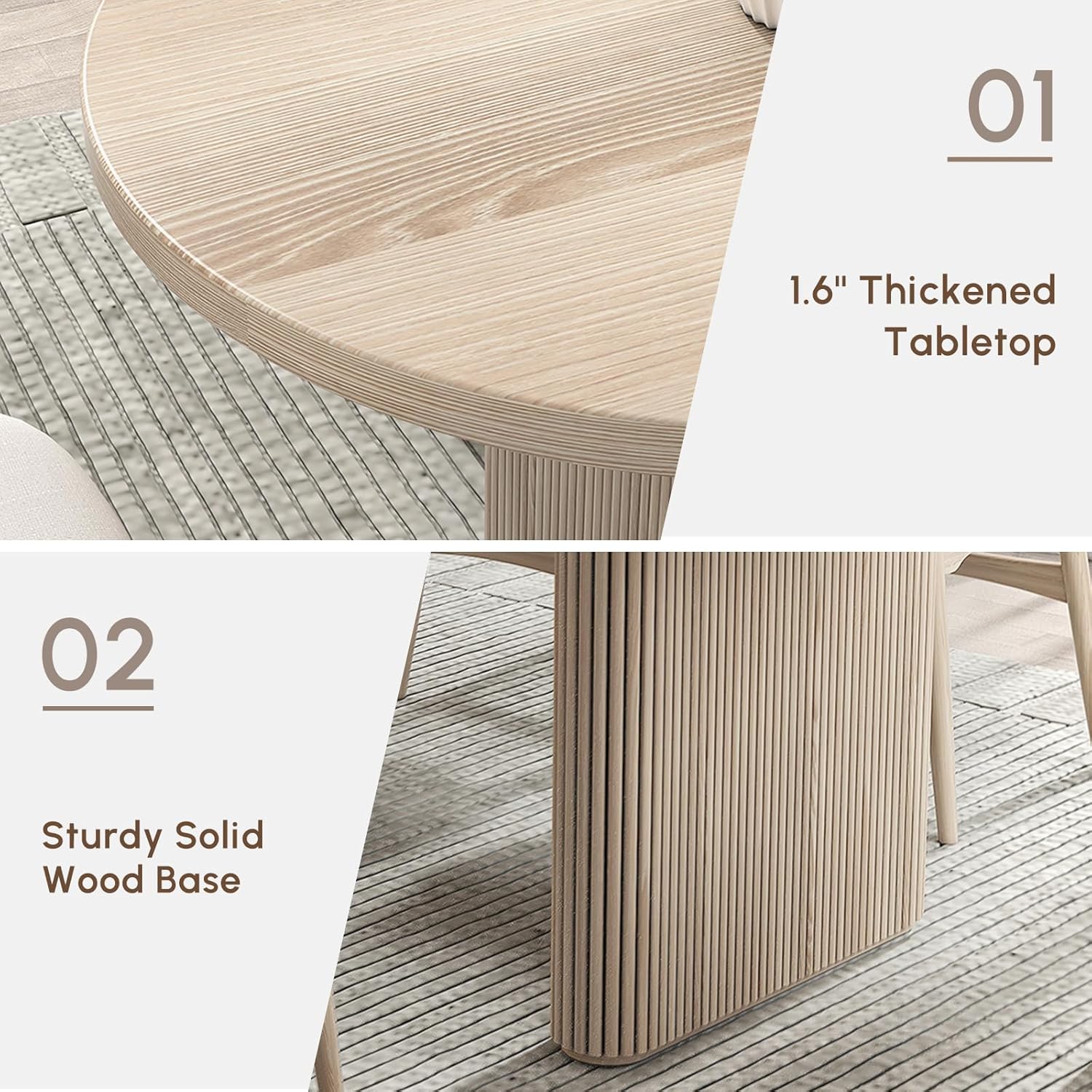 homary Oval Dining Table for 4-6, 79"-94" Extendable Kitchen Table, Japandi Wooden Dining Room Table with Pedestal Base (Whitewash) Whitewash 79"-94" (seats 6-10)