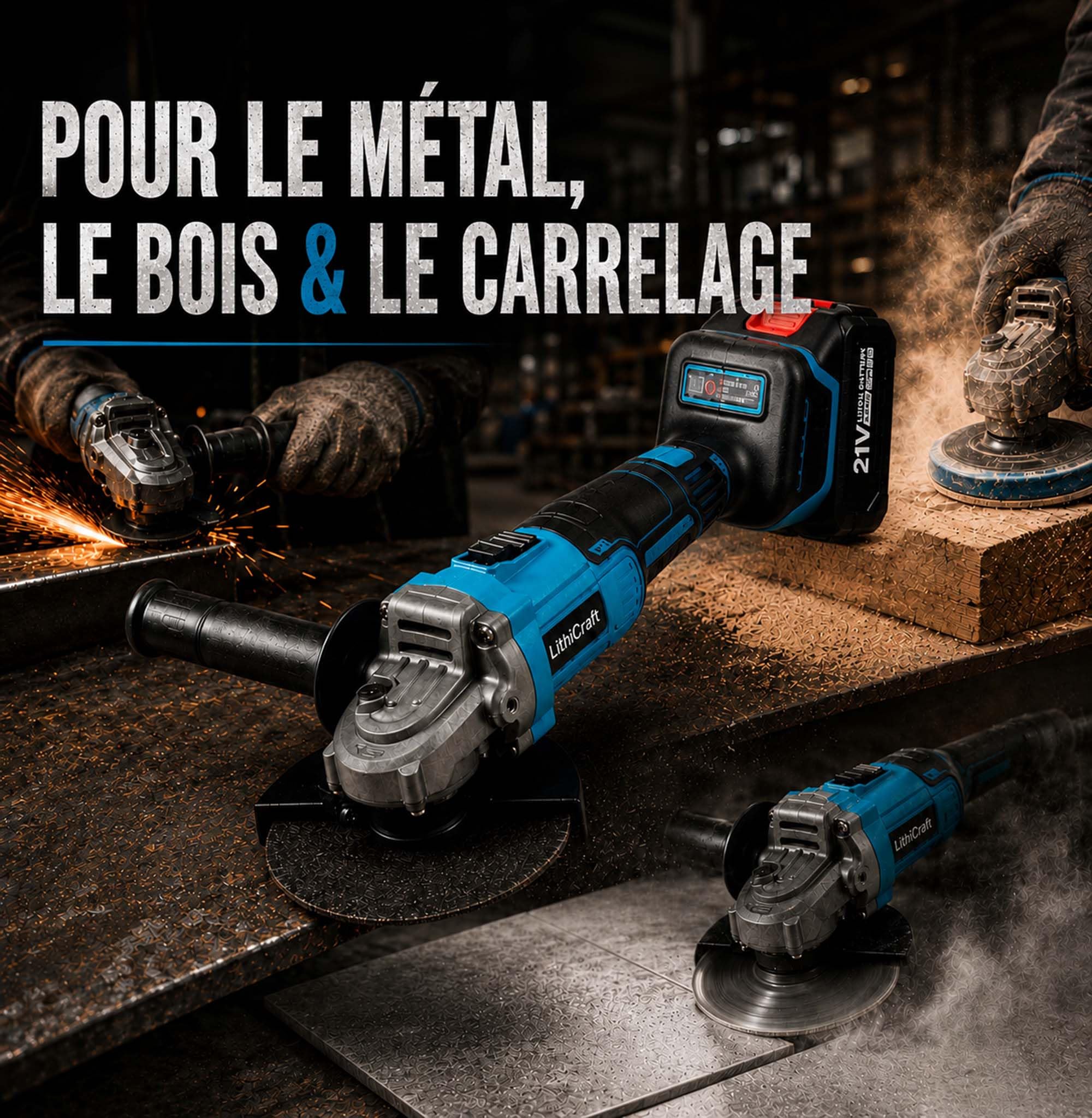 Meuleuse d’angle sans fil 125 mm, meuleuse brushless 10000 tr/min avec 2 batteries 4,0 Ah et chargeur, pour métal, pierre et carrelage, avec coffret