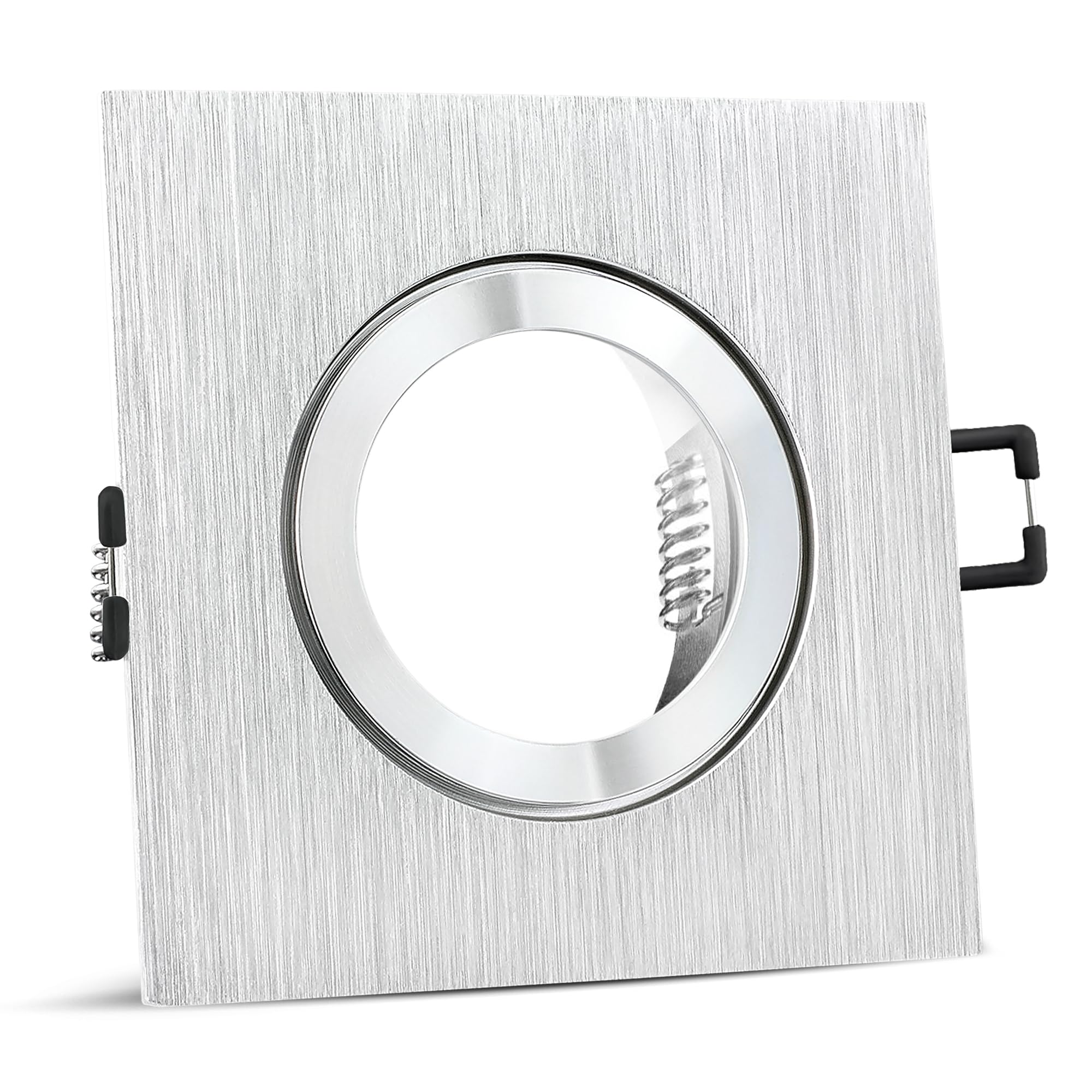 SSC-LUXon QW-2 Bad Einbaustrahler 6 Stück eckig Alu IP44 | Sechs eckige Bad-Deckenspots gebürstet spritzwassergeschützt IP44 - GU10 Fassung, geringe Einbautiefe 23mm (ohne Lampe)