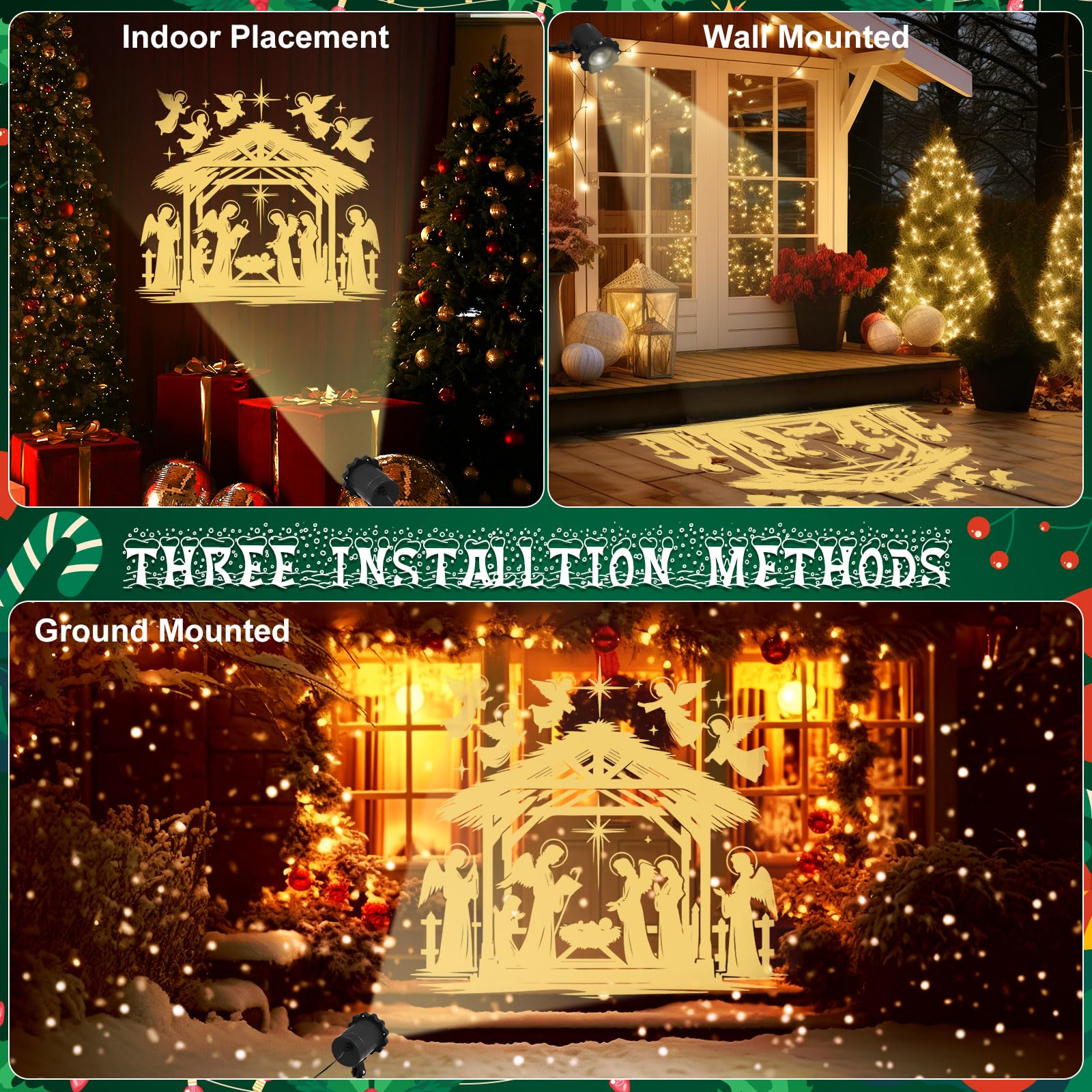 BBTO 1 Pièce Projecteur de Noël – Effet Crèche Animé, Projection 3D de Style Holographique, Fonction Minuterie, Projecteur pour Intérieur et Extérieur, Motif Crèche de Noël