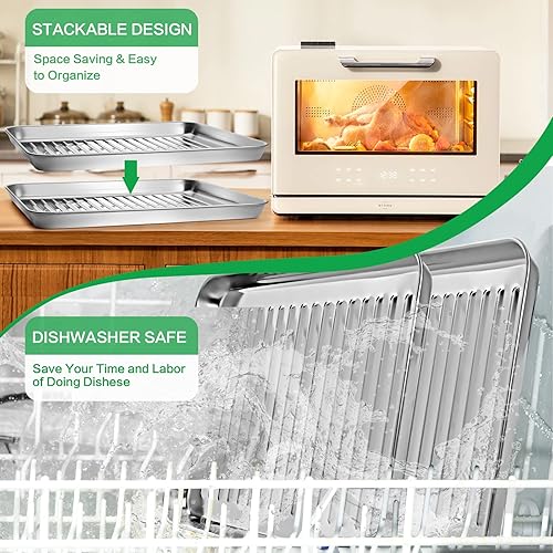 Miniatura 5 de CEKEE Bandeja de 2 cuartos de hoja, de acero inoxidable de grado comercial, para hornear, bandejas para hornear para horno, fácil de limpiar y apta