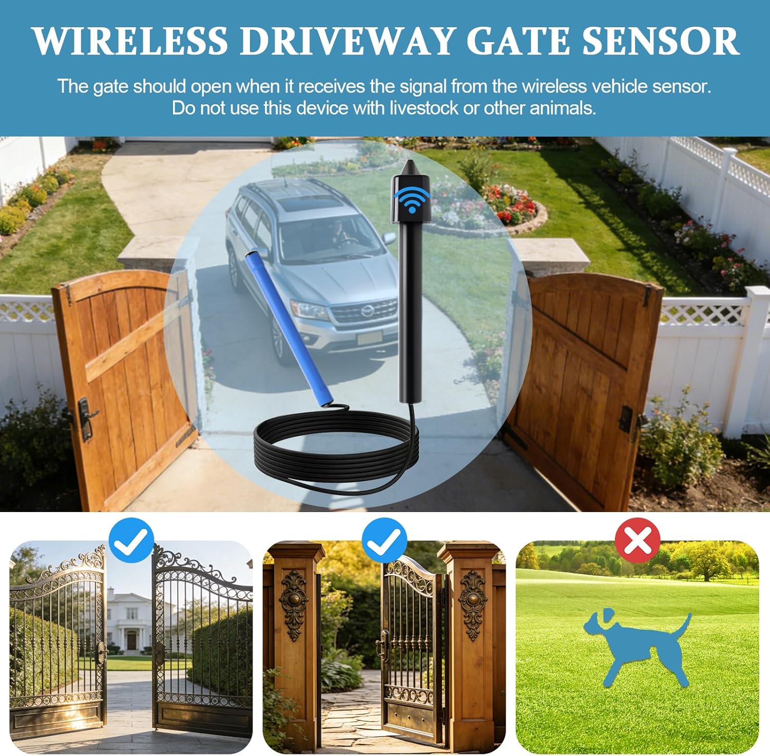 Wireless Vehicle Exit Sensor for Ghost Controls Gate Opener AXWV, Driveway Gate Vehicle Exit Wand Sensor, Only Works with GC Automatic Gate Opener Systems & Programmed Remote, Battery Powered