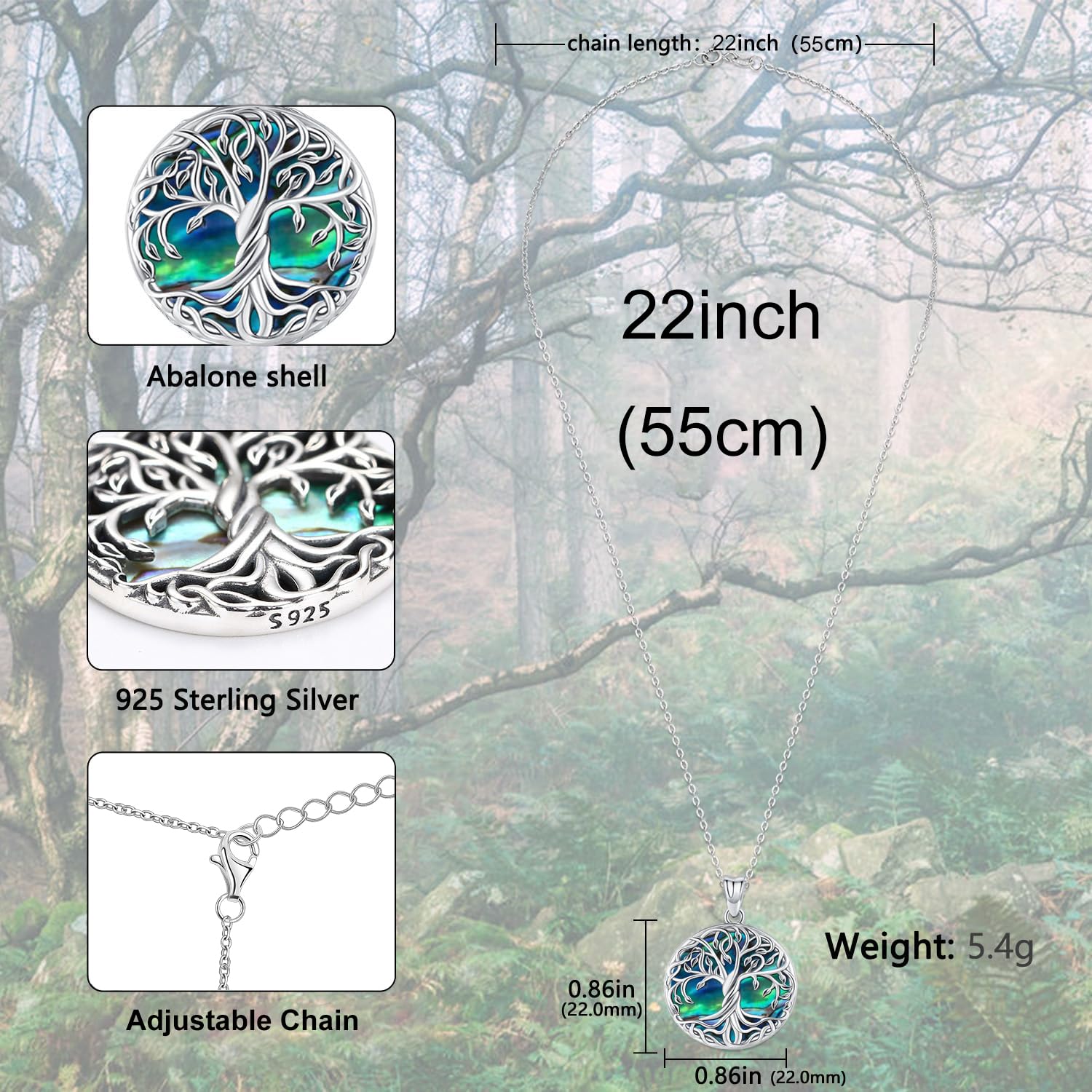 Lebensbaum Kette,925 Sterling Silber Baum des Lebens Anhänger Halskette Keltischer Knoten Baum des Lebens Schmuck Geschenke für Damen Mädchen