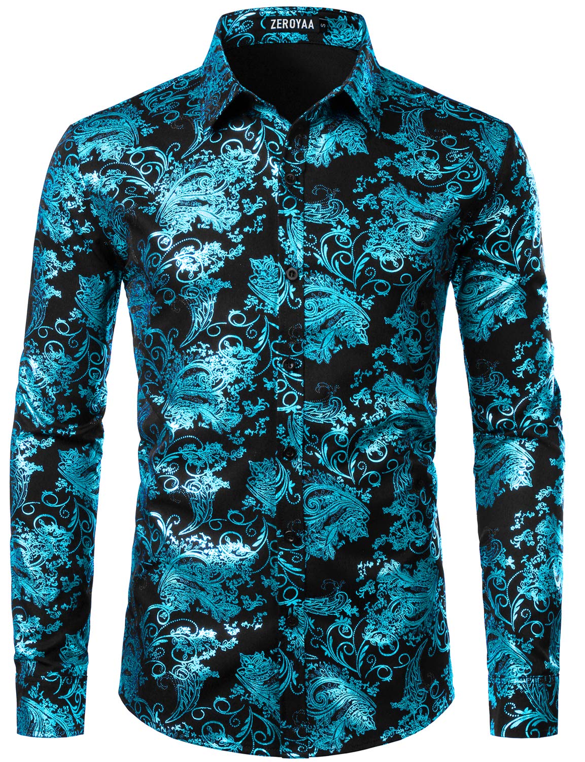 ZEROYAA Men's Luxury Paisley Floral Printed Button Down Shirt
