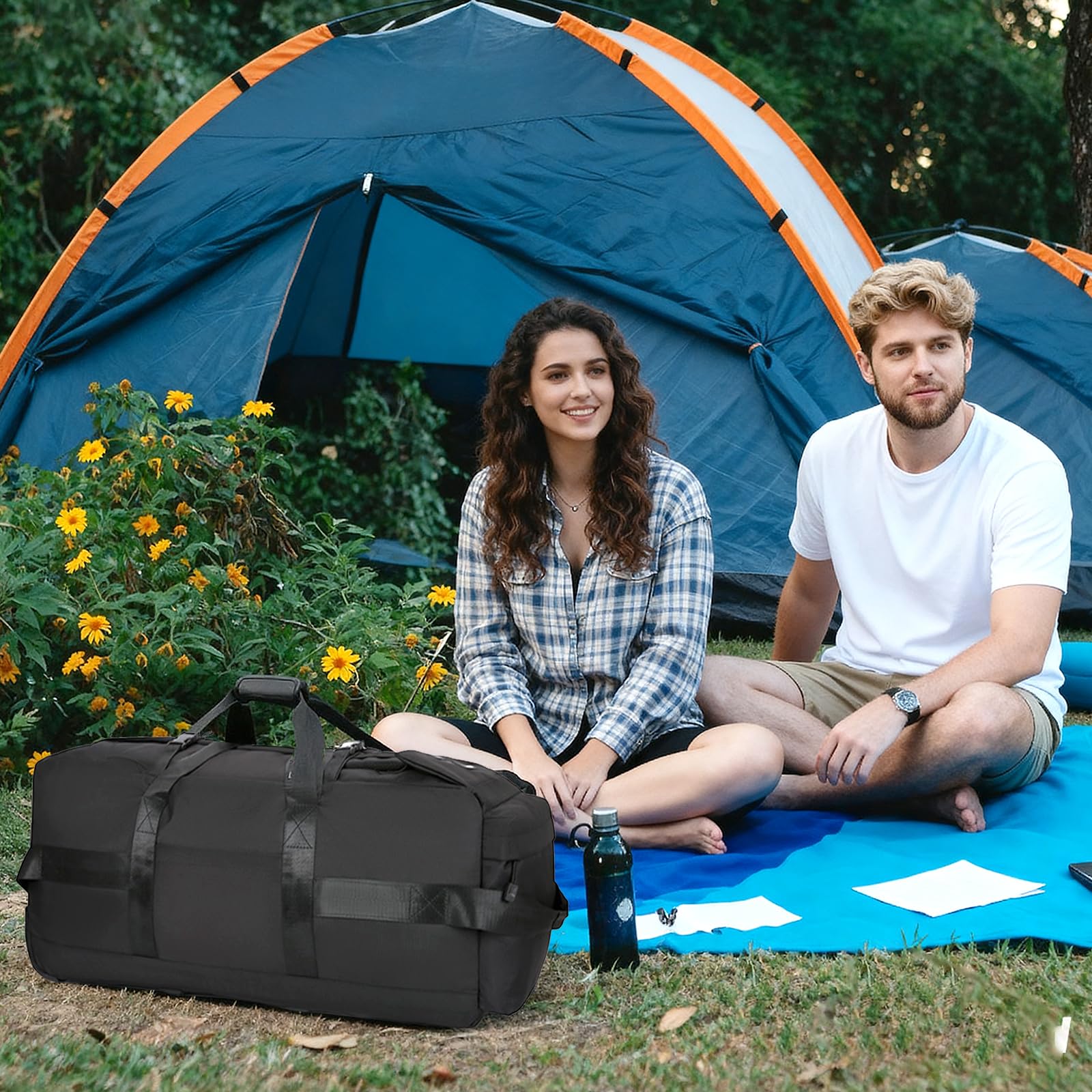 Bolsa de Viaje Plegable con Ruedas 90L, 3 en 1 Mochila con Ruedas, Bolsa de Deporte, Trolley Bolsas de Viaje, Tejido Oxford Impermeable, Ruedas 360°, para Camping, Viajes, Deporte (80x33x30 cm)