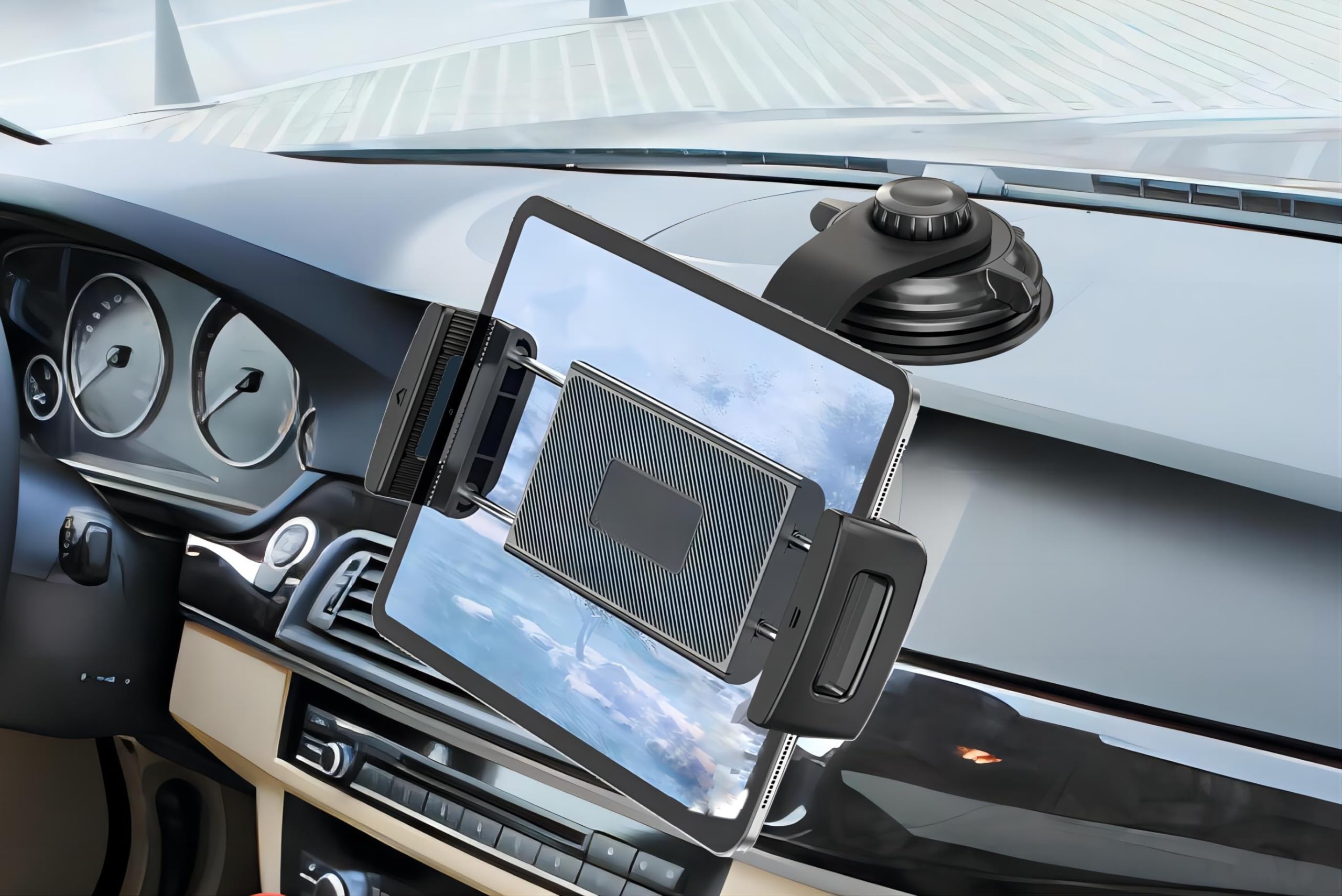 WixGear Car Dashboard Tablet Holder, Suction Cup Tablet Mount with Large Clamp, Fits All 4.7”-12.9” iPads and Tablets