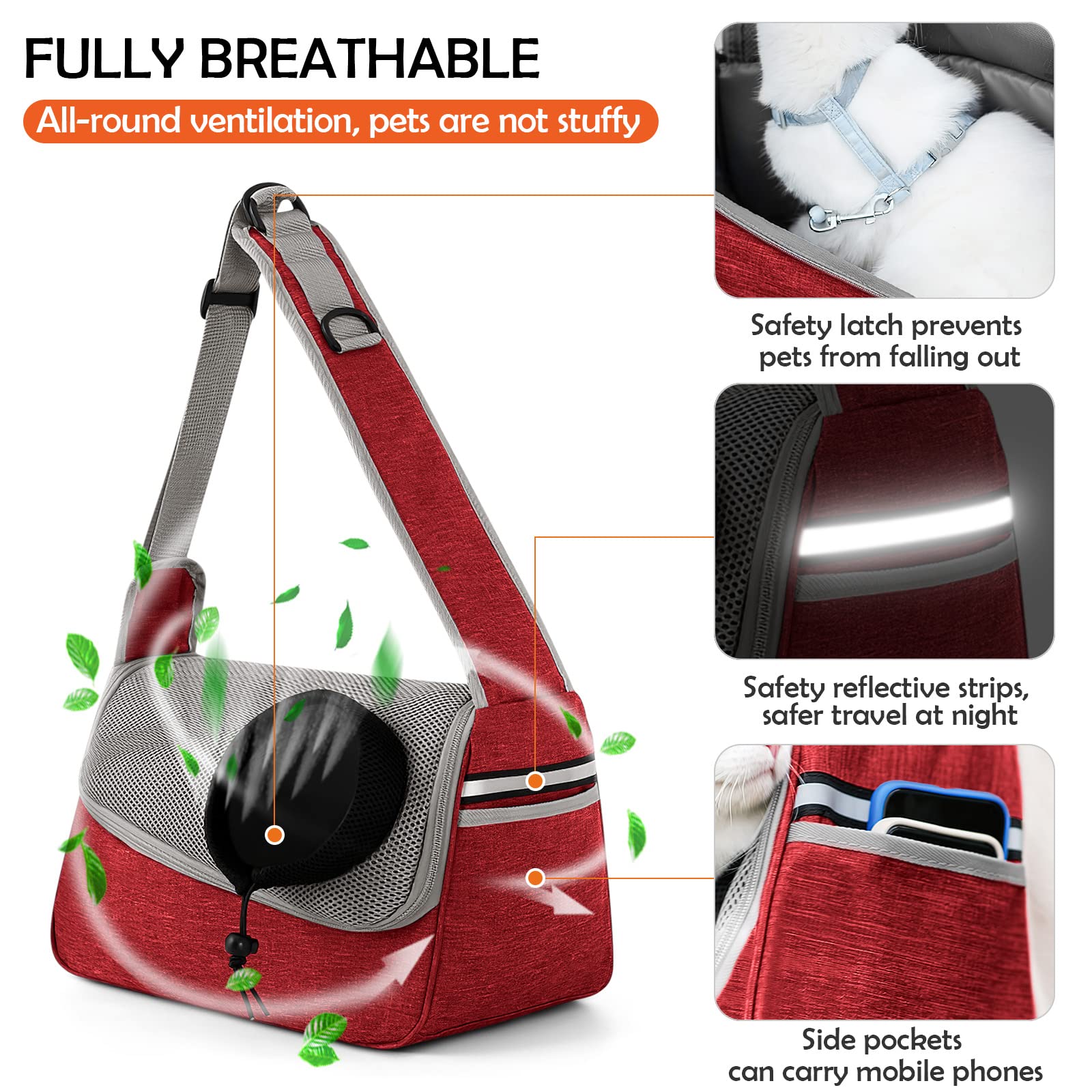 ALLSOPETS Dog Sling Carrier for Small Dogs Cats, Breathable Puppy Sling, Adjustable Shoulder Strap with Side Pocket - Image 4