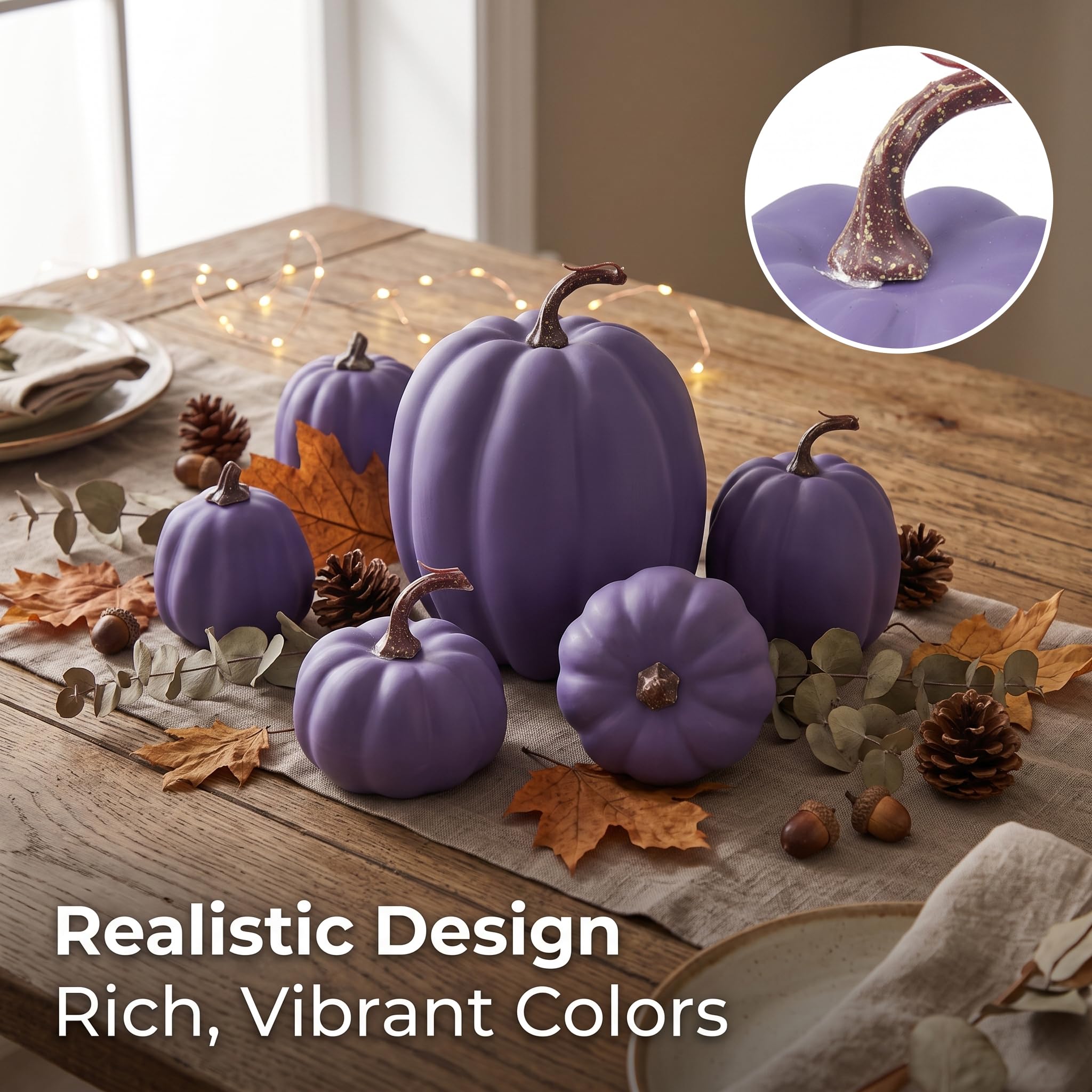 Calabazas Artificiales: 7 tamaños Variados Decoración de Calabazas de Halloween Púrpura