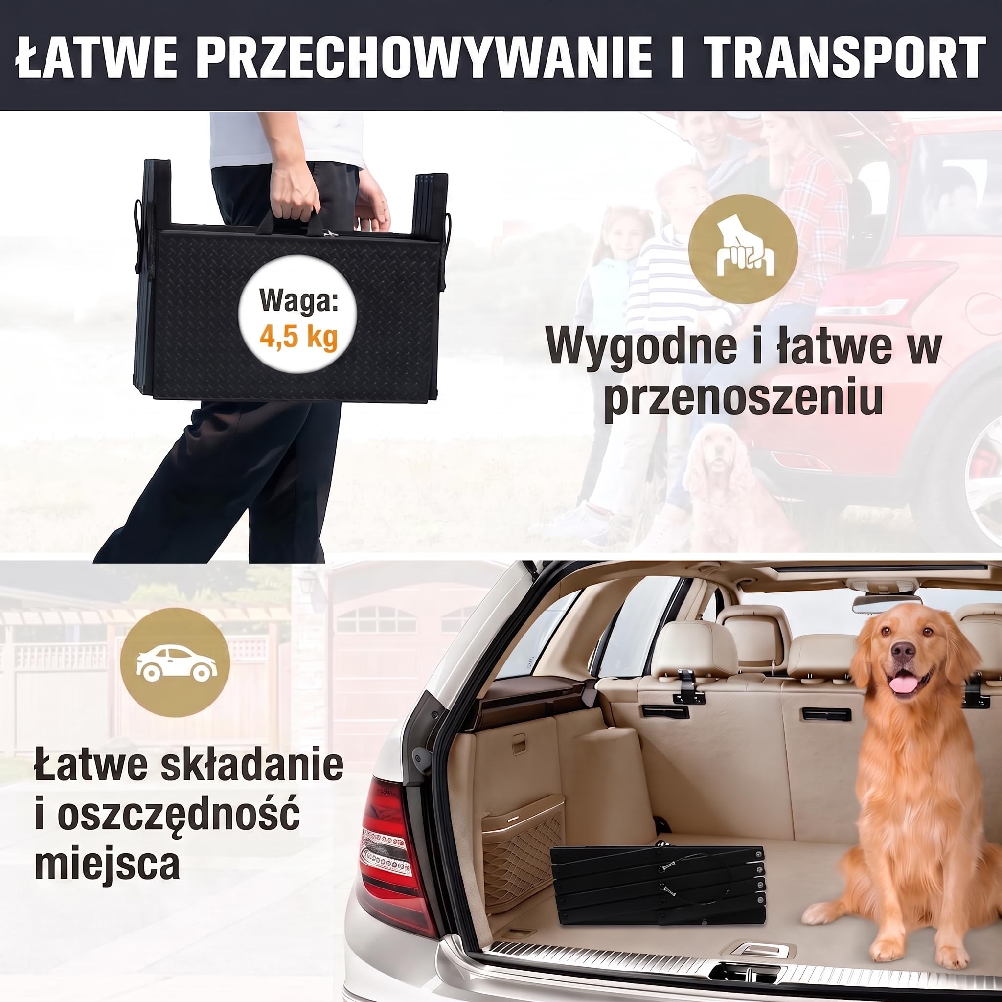 Schody dla psa, składane, dla dużych psów (do 113 kg) i starszych psów, chroni stawy, pomoc przy wsiadaniu do samochodu, SUV, ciężarówki, drabinka dla psa, składana, z wkładką antypoślizgową, 7 stopni