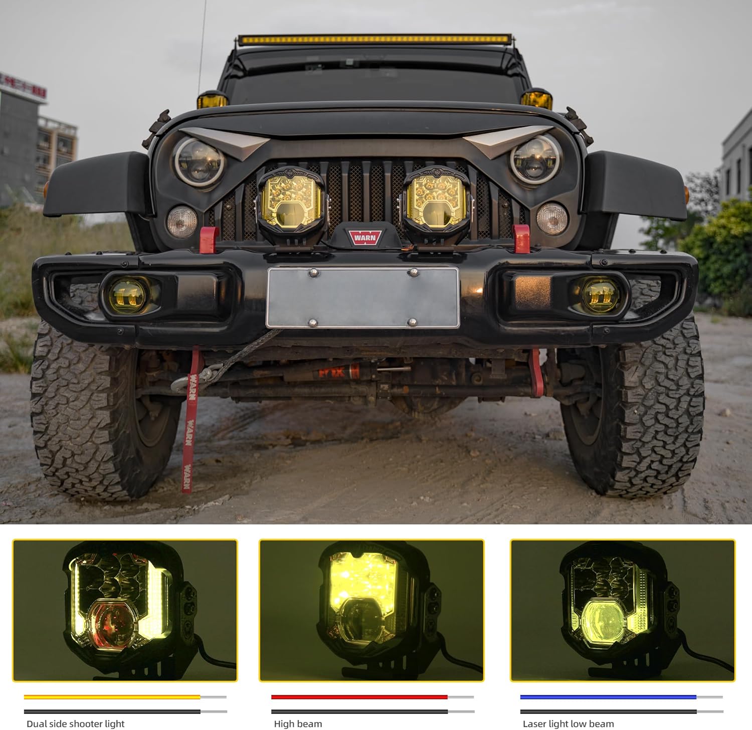 7 Inch LED Laser Offroad Driving Auxiliary Light, 95W Amber DRL Combo Beam Pod Spot Fog Working Side Shooter Light for Jeep Pickup Truck SUV UTV etc, 1PC (No Harness Kit)
