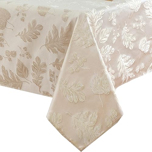 Miniatura 8 de Newbridge - Mantel de tela de damasco con hojas rústicas metálicas de otoño y Acción de Gracias, resistente a la suciedad, de fácil cuidado, 60 x 84