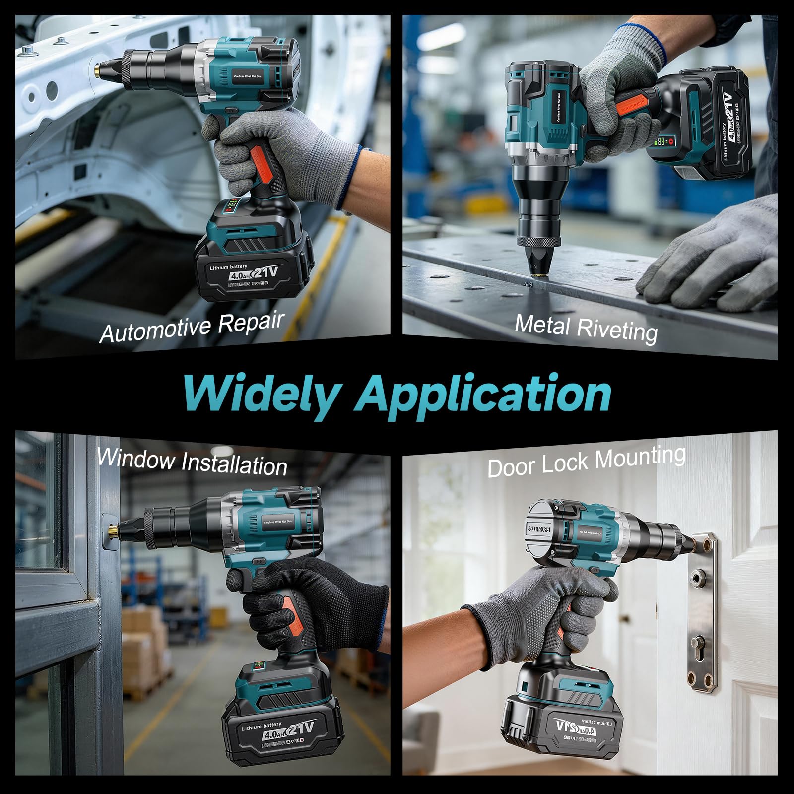 Yofuly Rivettatrice per Inserti Filettati a Batteria Compatibile con Makita 18V Batteria, Pistola Elettrico a Rivetti con 2 Batterie 4.0Ah | Modalità Automatica, con Dadi a Rivetto M6/M8/M10