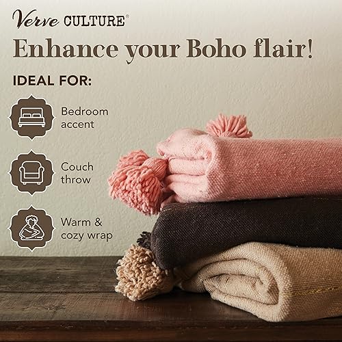 Miniatura 4 de Verve CULTURE Manta marroquí, manta de algodón estilo bohemio para cama y sofá, decoración marroquí, manta con borlas, manta de boda marroquí