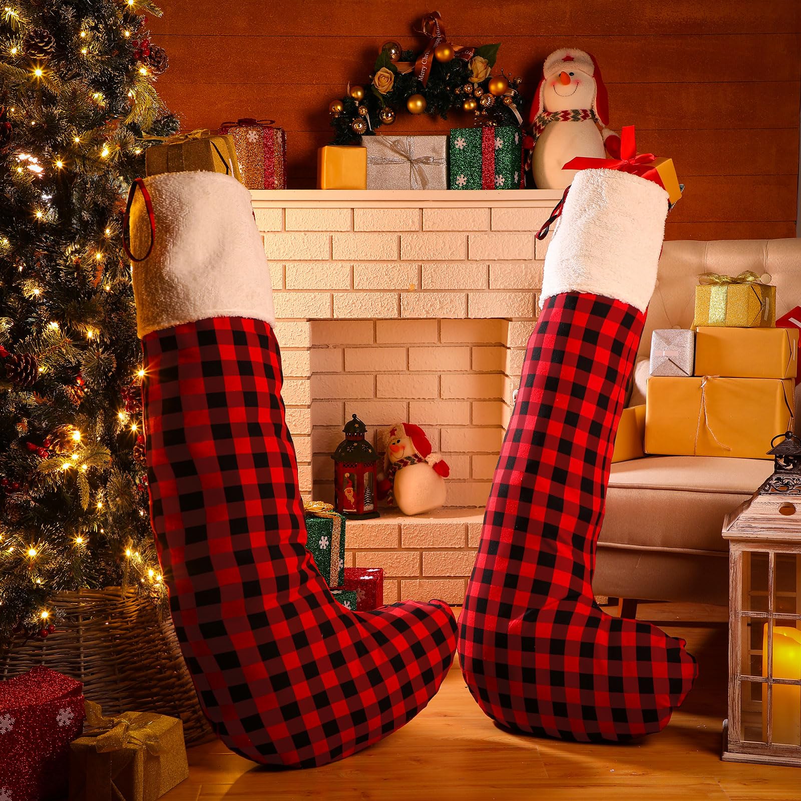 Lot de 4 chaussettes de Noël géantes en feutre pour sapin de Noël - 111 cm - Rouge