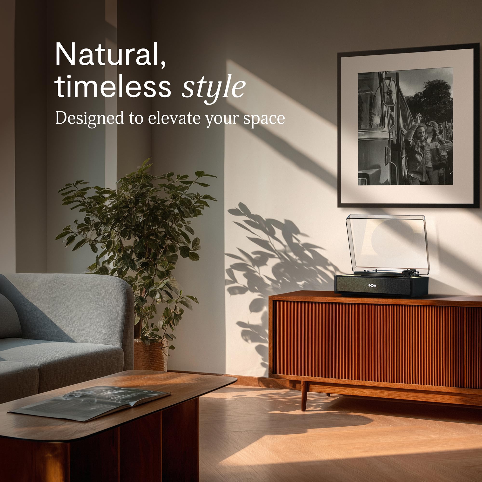 House of Marley Rise Up Giradischi Bluetooth con Casse Integrate - Giradischi Vinili a 3 velocità, Streaming a 2 vie, Finitura in Bambù e Coperchio Antipolvere, Realizzato in Modo Sostenibile