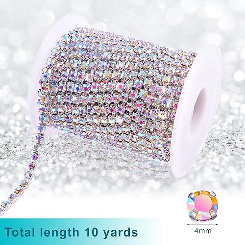 Miniatura 3 de BLINGINBOX Cadena de diamantes de imitación 10 yardas SS164mm de cristal AB con ribete cosido en la parte inferior plateada (ss16-4mm, cristal
